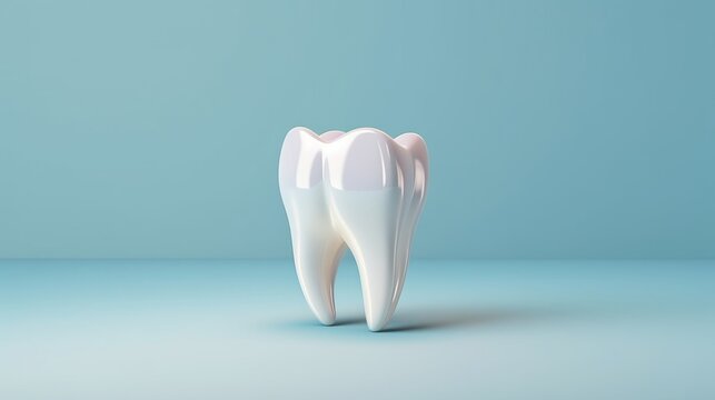 3d realistic white tooth isolated on a blue background