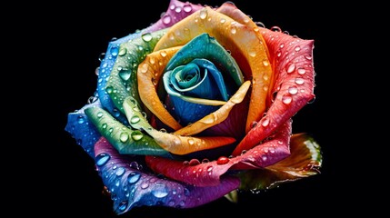 Abstract rainbow rose with dew drops