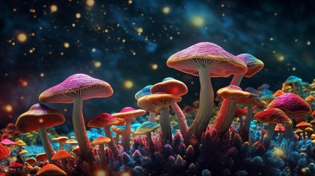 Magic psychedelic mushroom being picked from the forest floor