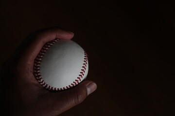 Close-up of Baseball and Glove in Hand with Copy Space