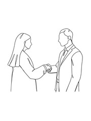 Continuous one line drawing of business agreement. Vector illustration.