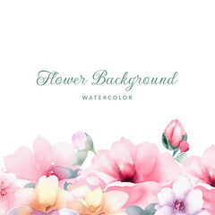 Spring pink floral watercolor vector background. Elegant blossom flowers illustration