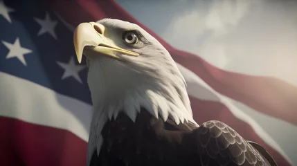  american bald eagle with usa flag, stars and stripes patriotism, generative ai © Gbor