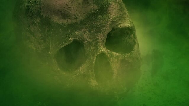 Gas Swirls Over Skull In Toxic Swamp