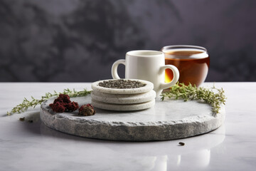 Obraz na płótnie Canvas Resilienceinfused herbal tea Minimalist mockup for podium display or showcase. AI generation