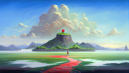 Generative AI landscape with clouds and mountains