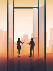 Fototapeta premium A person reaching out to another person through a thick glass wall Psychology art concept. AI generation