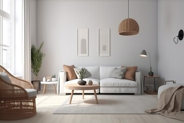 Fototapeta na wymiar modern bright luxury cozy living room interior, generative ai