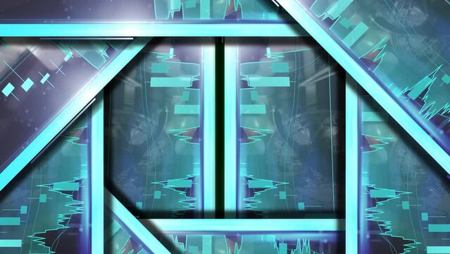 opening scifi abstract gate with green screen background and moving blocks with trading stock market animations
