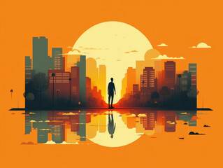 A person is walking down the street but perceives the environment differently based on their past experiences. Psychology art concept. AI generation