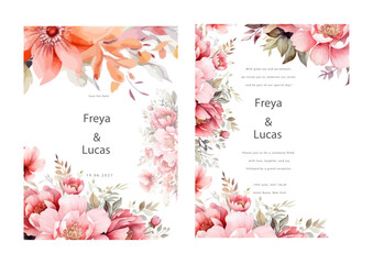 Floral wedding invitation template set with elegant flowers