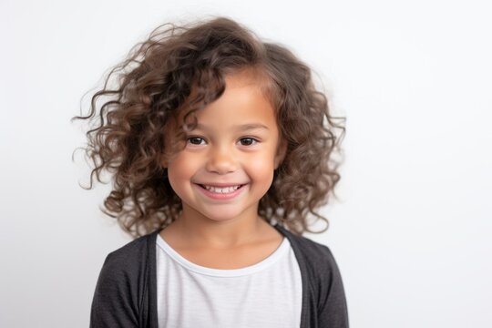 Lifestyle portrait photography of a happy kid female drawing against a white background. With generative AI technology