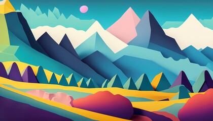 color landscape with mountains and plains minimalistic