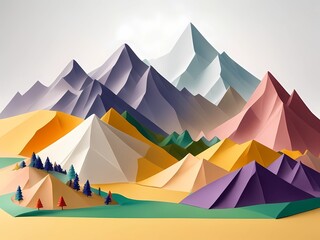 color landscape with mountains and plains minimalistic