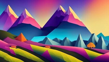 Fototapeta na wymiar color landscape with mountains and plains minimalistic