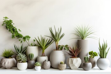 pots with indoor plants, succulent, green herbs, generative ai