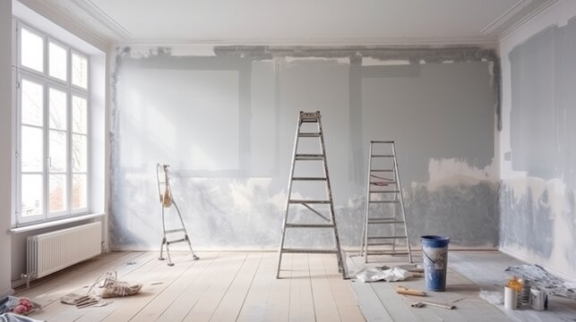 Painting the walls in gray. Renovation of the house. Generative ai