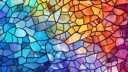 Stickers pour porte Coloré Multicolored stained glass with an irregular pattern. Generative ai