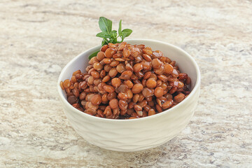Boiled lentil in the bowl
