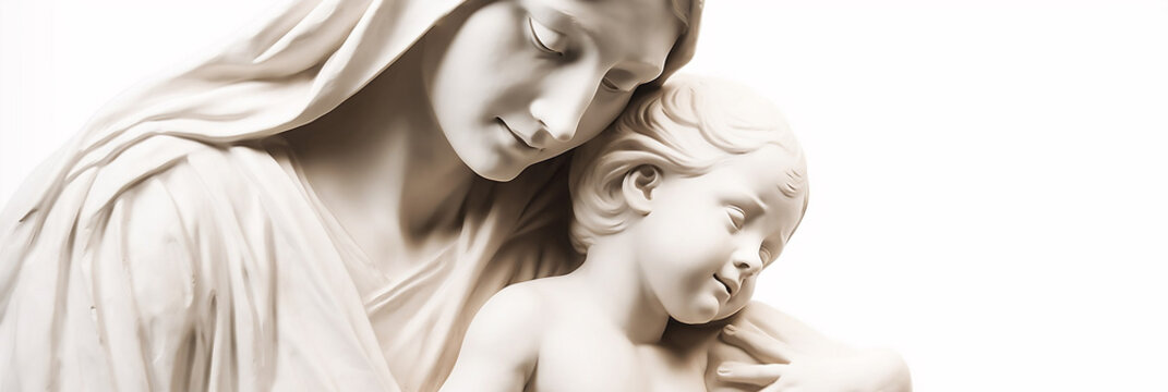Mary and Jesus White background banner art, banner, generative AI