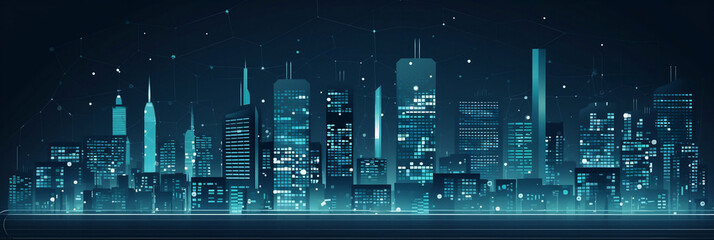 smart city at night, application development concept, banner, generative AI
