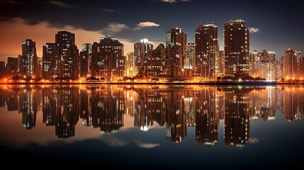 Fototapeta na wymiar modern city skyline at night, colorful lights, generative ai