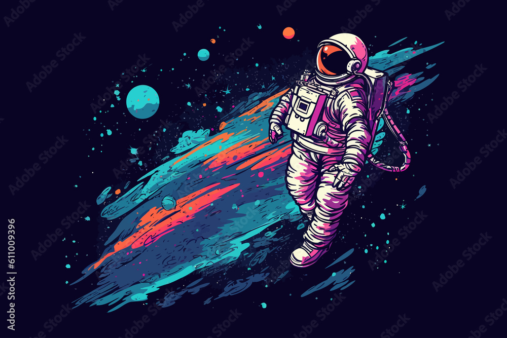Poster astronaut set colleection graphic clipart design. flat generative ai