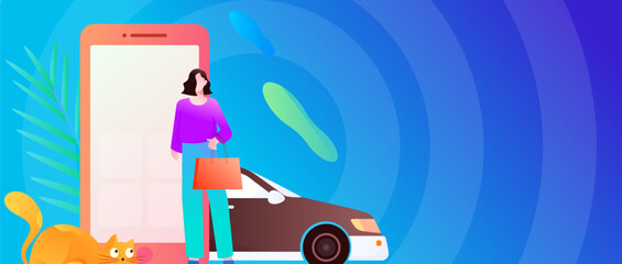 Flat vector concept operation hand-drawn illustration of people taking a taxi
