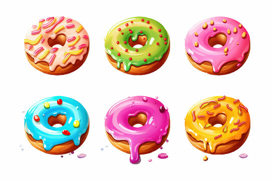 Donut  set collection graphic clipart design. Flat Generative AI