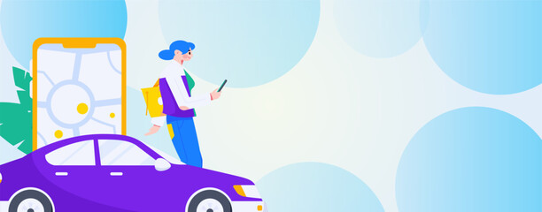 Flat vector concept operation hand-drawn illustration of people taking a taxi
