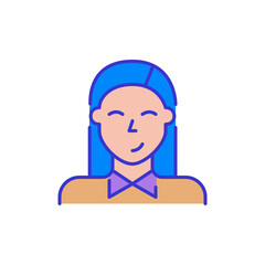 Smiling young woman. Bold color cartoon style simplistic minimalistic icon for marketing and branding line design