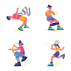 Fototapeta na wymiar Set of Sports Athletes Flat Illustrations