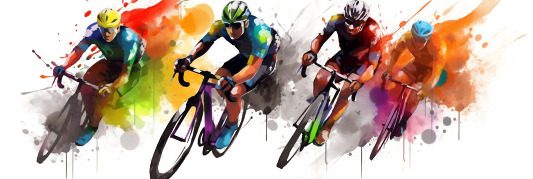 illustration bike race, action on white background, banner, generative AI