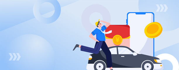 Flat vector concept operation hand-drawn illustration of people taking a taxi
