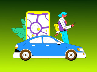 Naklejka premium Flat vector concept operation hand-drawn illustration of people taking a taxi 