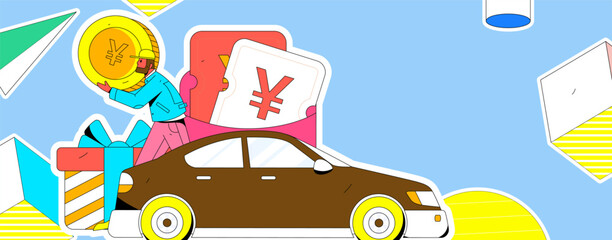 Naklejka premium Flat vector concept operation hand-drawn illustration of people taking a taxi 