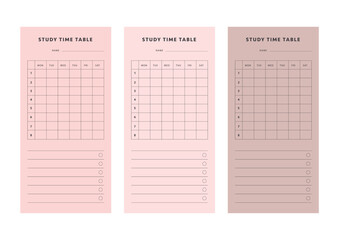 (Peach) Study time table planner.