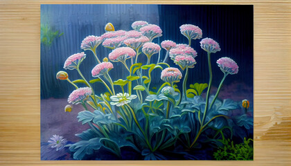 Generative AI spring flowers on wooden background