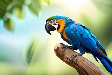 Blue macaws in their natural environment. Concept of preservation of the species. Created with generative Ai technology.