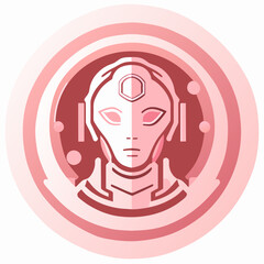 Cyborg icon. Vector illustration of cyborg head in pink circle.