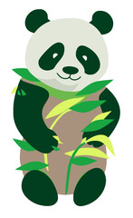 panda with bamboo leaves vector illustration