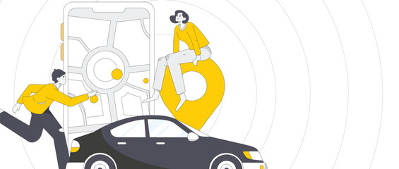 Flat vector concept operation hand-drawn illustration of people taking a taxi
