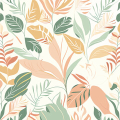 Seamless pattern with tropical leaves. Vector illustration in flat style.