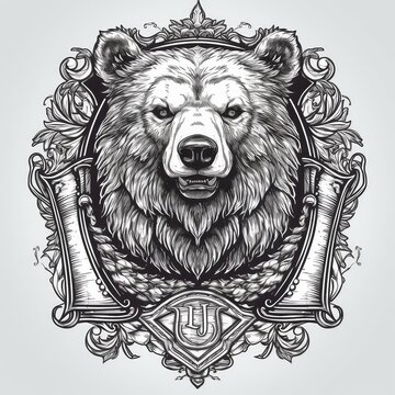 Bear medieval heraldic animal sketch. Generative AI