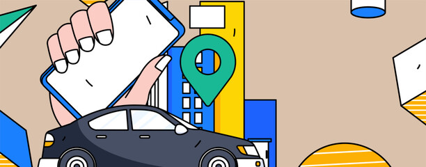 Flat vector concept operation hand-drawn illustration of people taking a taxi
