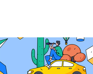 Flat vector concept operation hand-drawn illustration of people taking a taxi
