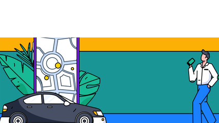 Flat vector concept operation hand-drawn illustration of people taking a taxi
