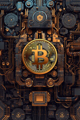 Fototapeta premium Generative ai. Bitcoin close up illustration