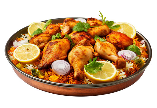 chicken biriyani png images _ food images _ fast food images _ Indian food images _ chicken biriyani in isolated white background 