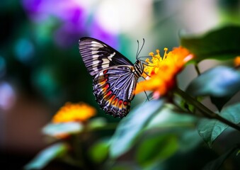 Close-up of a Butterfly on a Vibrant Flower. Generative AI.